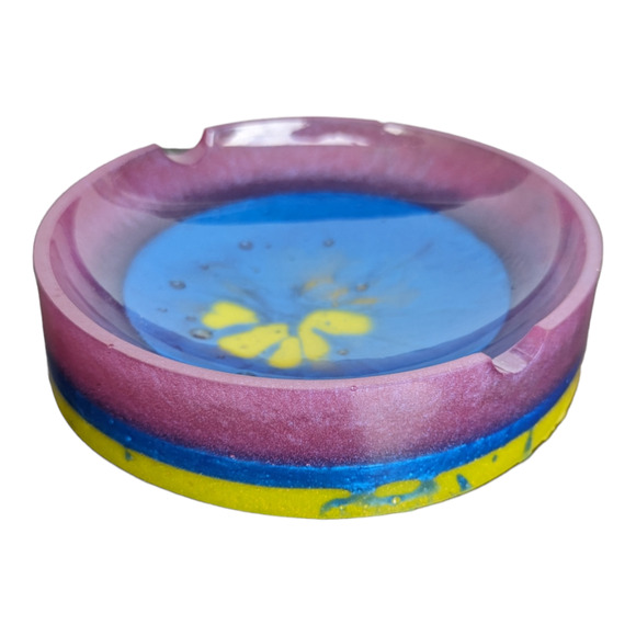 Epoxy Ashtray Custom Metallic Purple Blue Yellow Mix - Picture 1 of 4